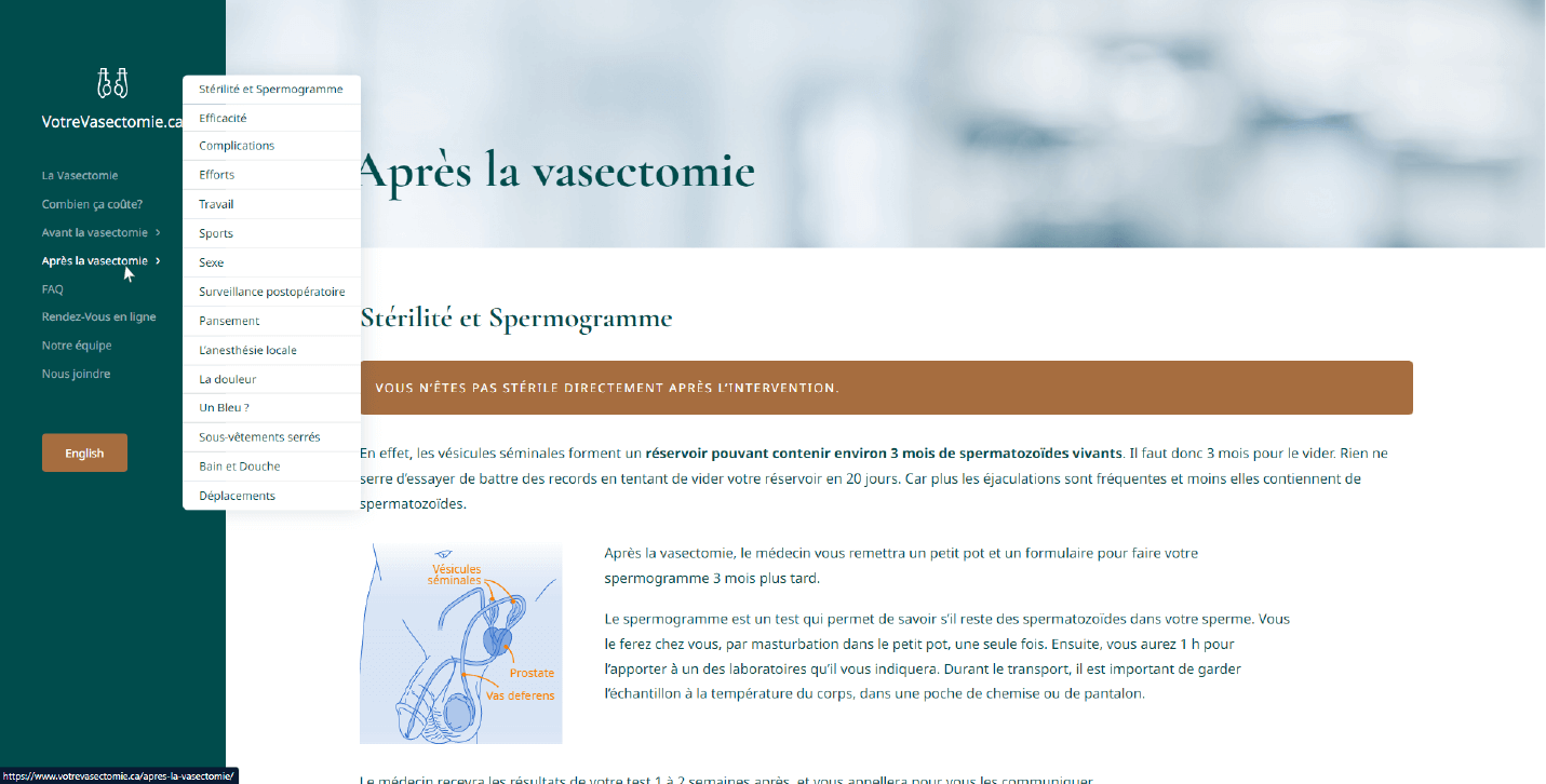 Section ressource du site web VotreVasectomie
