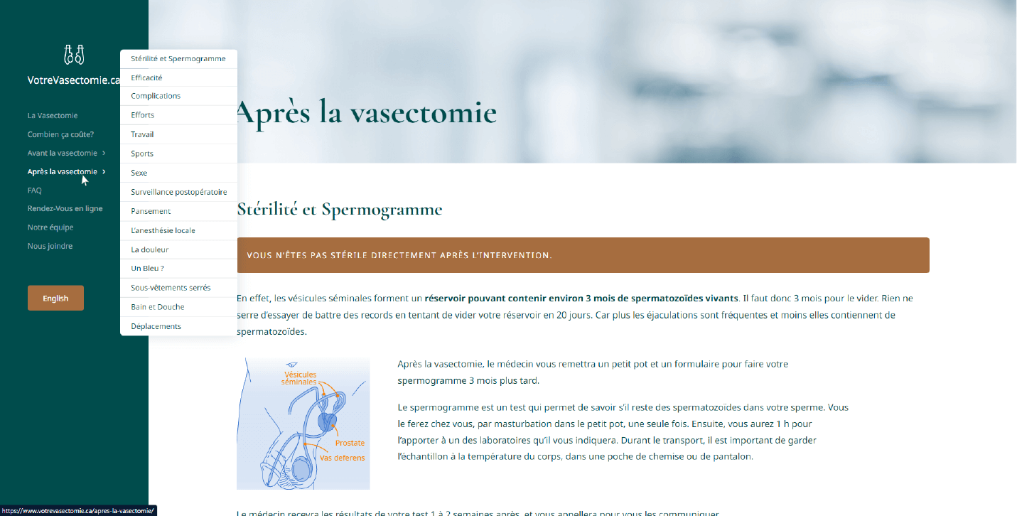 VV – Site ressource + souris Section ressource du site web VotreVasectomie